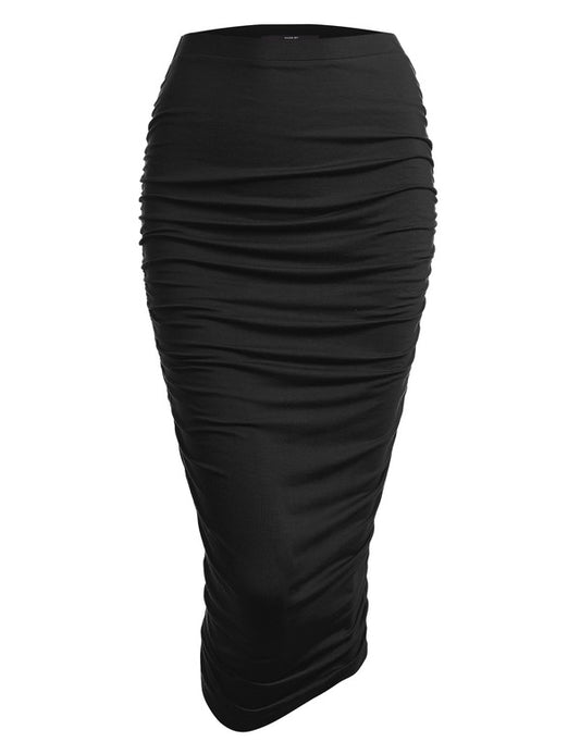 High Waist Long Pencil Skirt with Side Shirring