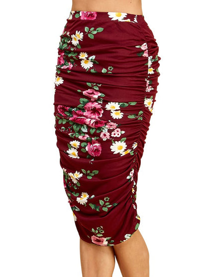 High Waist Long Pencil Skirt with Side Shirring