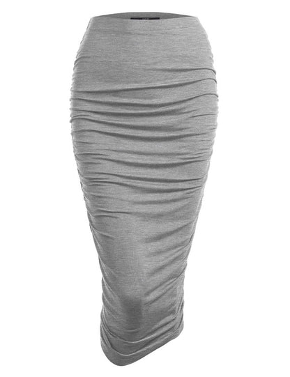 High Waist Long Pencil Skirt with Side Shirring