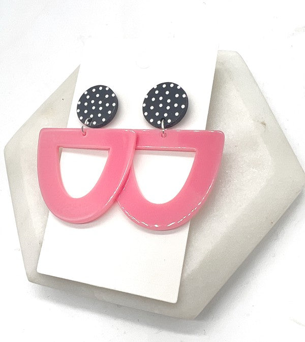 Pink Polka Dot Deco Acrylic Earrings