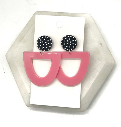 Pink Polka Dot Deco Acrylic Earrings