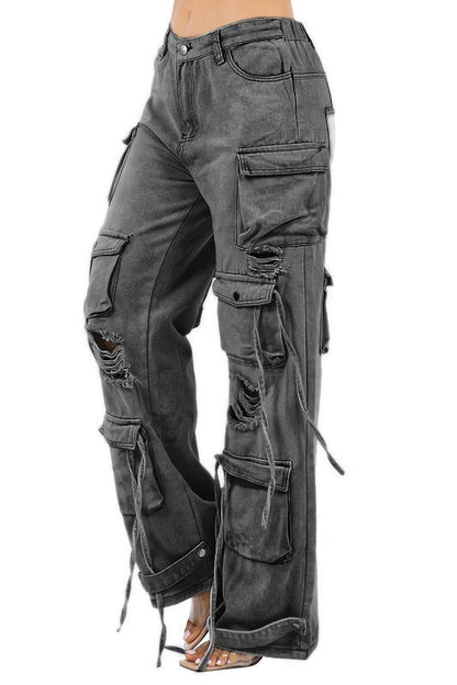 Sexy Cargo Style Denim Pants