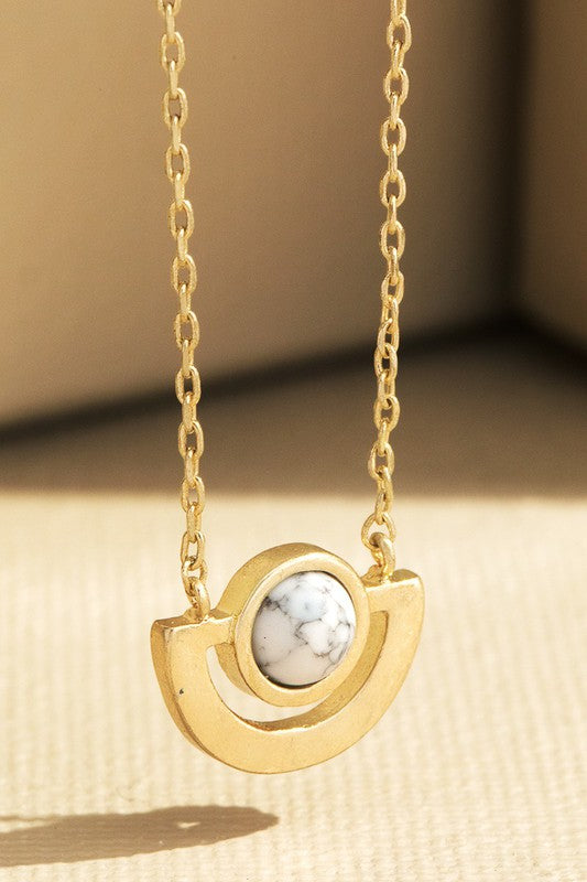 Brass Metal Round Natural Stone Necklace