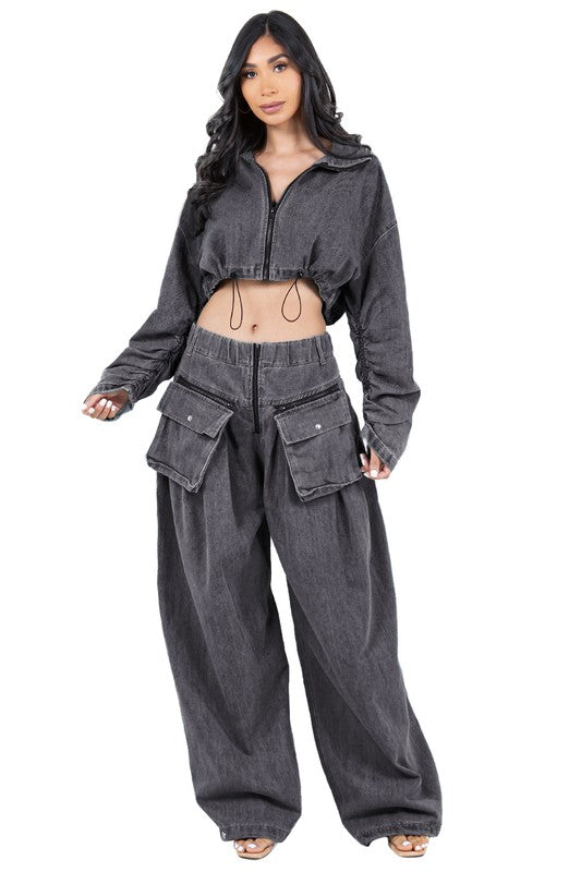 Denim Two Piece Pant Set