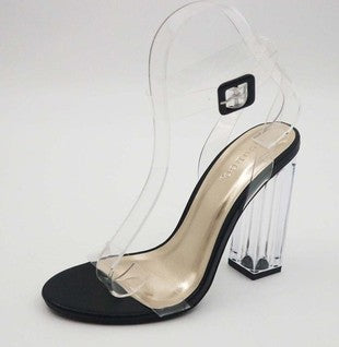 GYS Open Toe Black Transparent Strap Heel