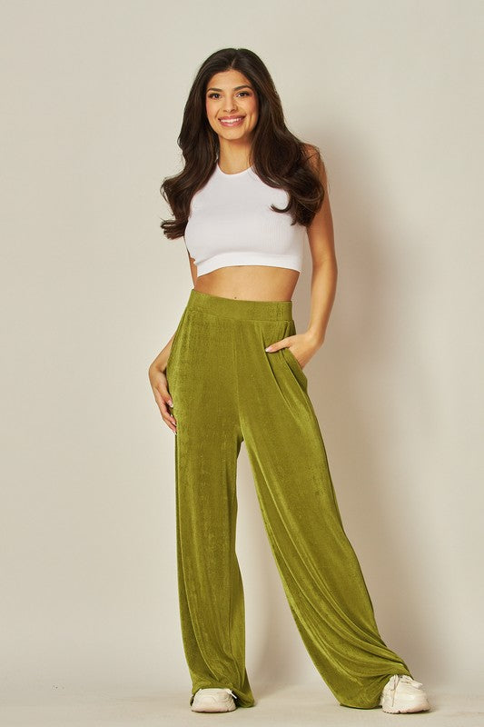 High-waist Acetate Slinky Wide-leg Pants