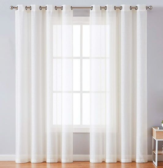 Beige Sheer Window Grommet Curtain Set