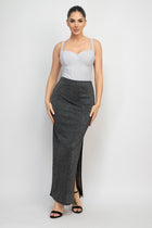 High-Rise Metallic Slit Maxi Skirt