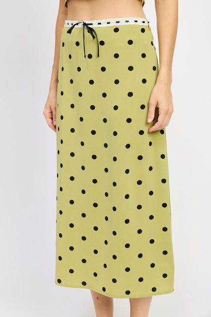 Polka Dot Midi Skirt With Lace Trim Set