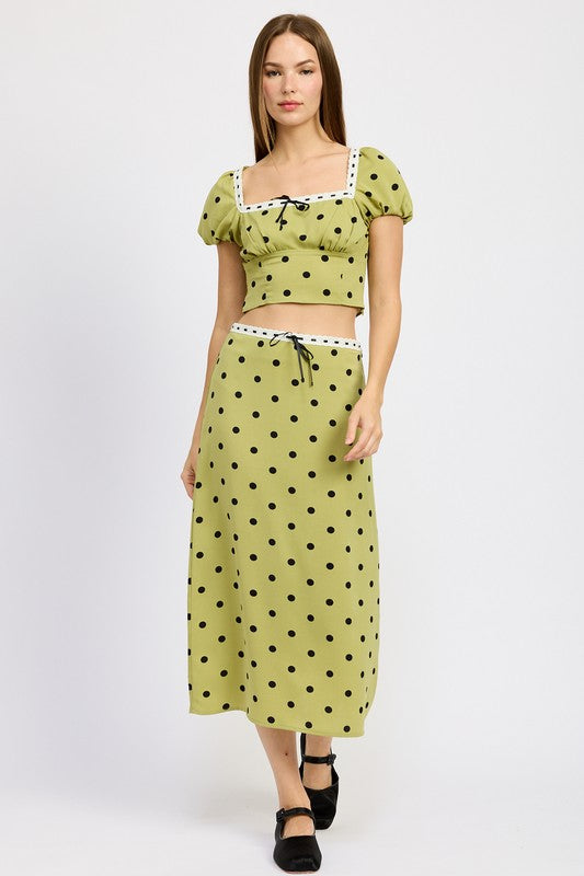 Polka Dot Midi Skirt With Lace Trim Set