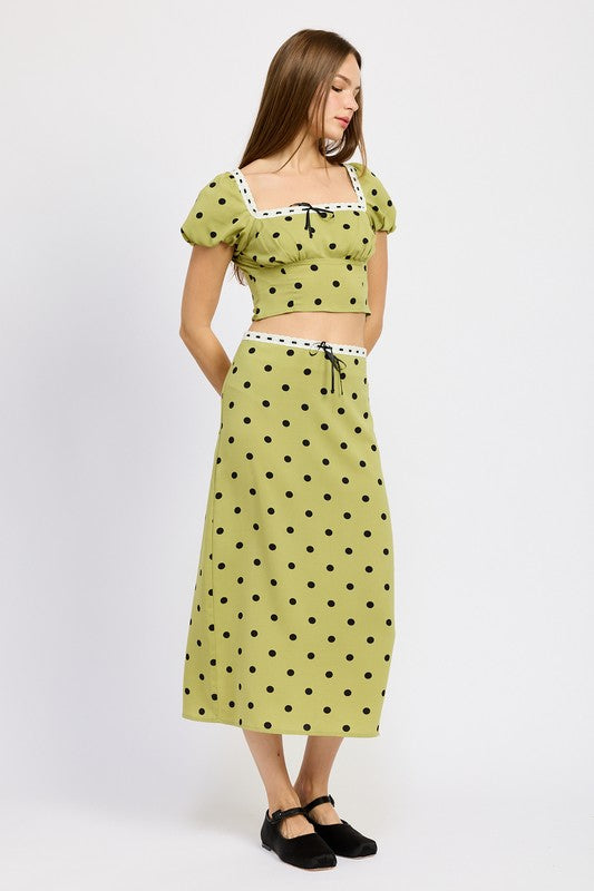 Polka Dot Midi Skirt With Lace Trim Set