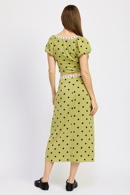 Polka Dot Midi Skirt With Lace Trim Set