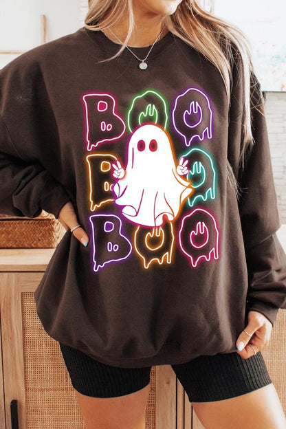 Boo Neon Halloween Ghost Graphic Sweatshirts