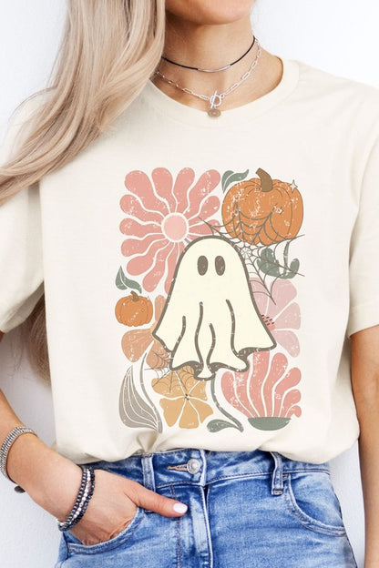 Boho Floral Fall Pink Ghost Graphic Tee