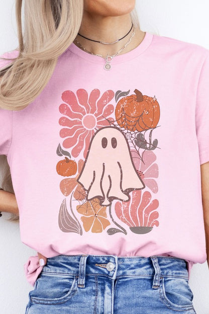 Boho Floral Fall Pink Ghost Graphic Tee