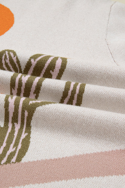 Apricot Western Desert Cactus Print Plus Size Button Cardigan Sweater