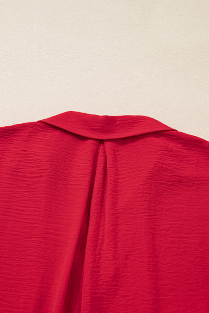 Fiery Red Plus Size Smocked Cuff Dolman Oversized Tunic Blouse