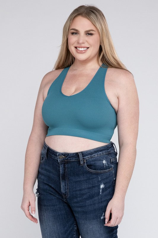 Plus Sized Ribbed Cropped Tank Top