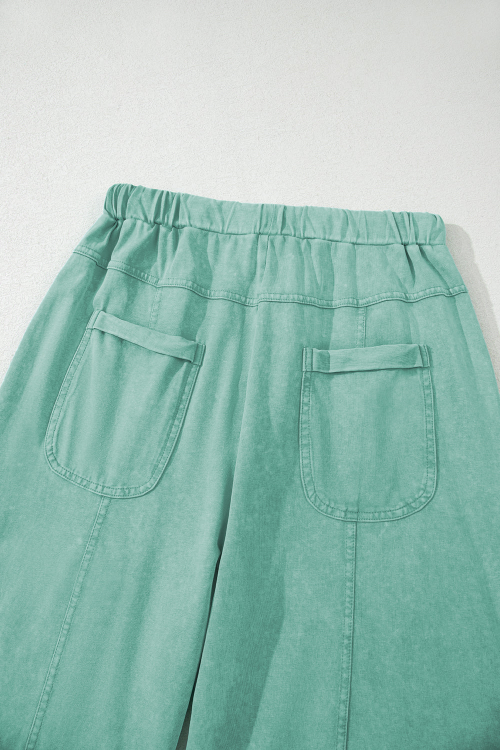 Mint Green Mineral Wash Exposed Seam Drawstring Elastic Waistband Wide Leg Cargo Pants