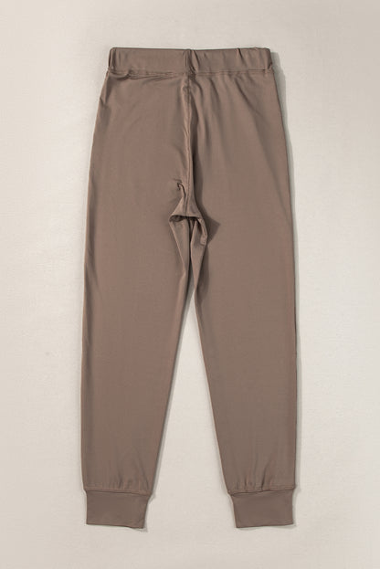 Dark Brown Drawstring Elastic Waistband Pocketed Joggers