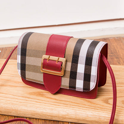 Contrast color lattice leather buckle mobile phone coin purse diagonal