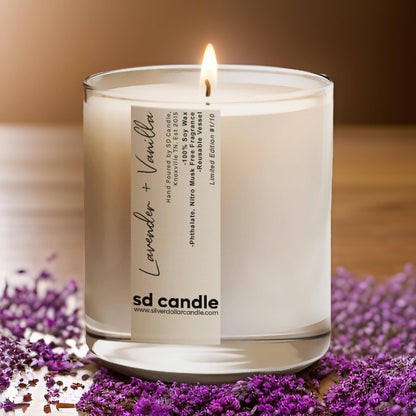 Lavender + Vanilla Scented Candle Glass Vessel Luxe Candles