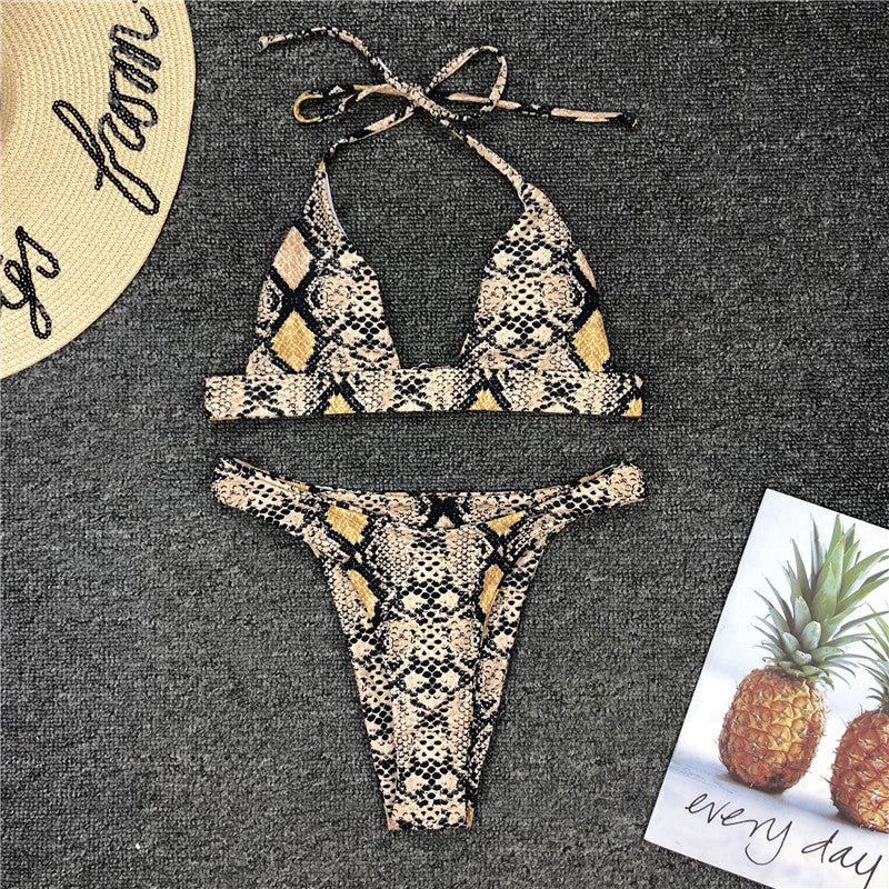 Snake Print Bikini Push Up Swimsuit Women Bathing Suit String Thong Brazilian Bikini High Cut Swimwear Women Sexy Biquini