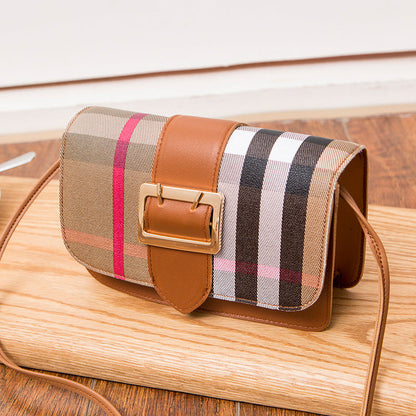 Contrast color lattice leather buckle mobile phone coin purse diagonal