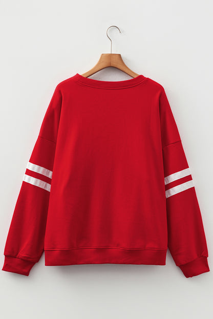 Fiery Red Varsity Striped Detail Crew Neck Plus Sweatshirt