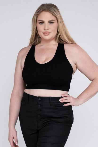 Plus Sized Ribbed Cropped Tank Top