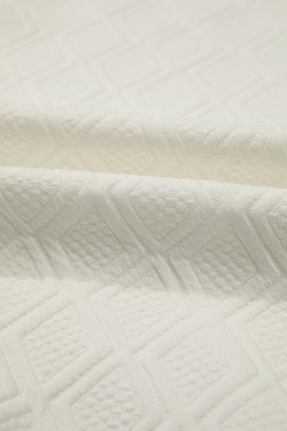 Beige Plus Size Rhombus Texture Contrast Striped Collar Baggy Sweatshirt