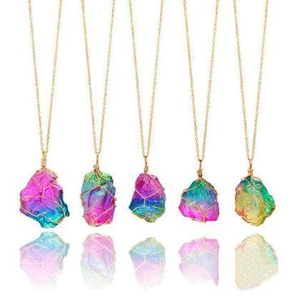 Colorful Natural Stone Winding Chain Necklace