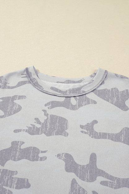 Multicolour Camouflage Print Round Neck Plus Size Sweatshirt