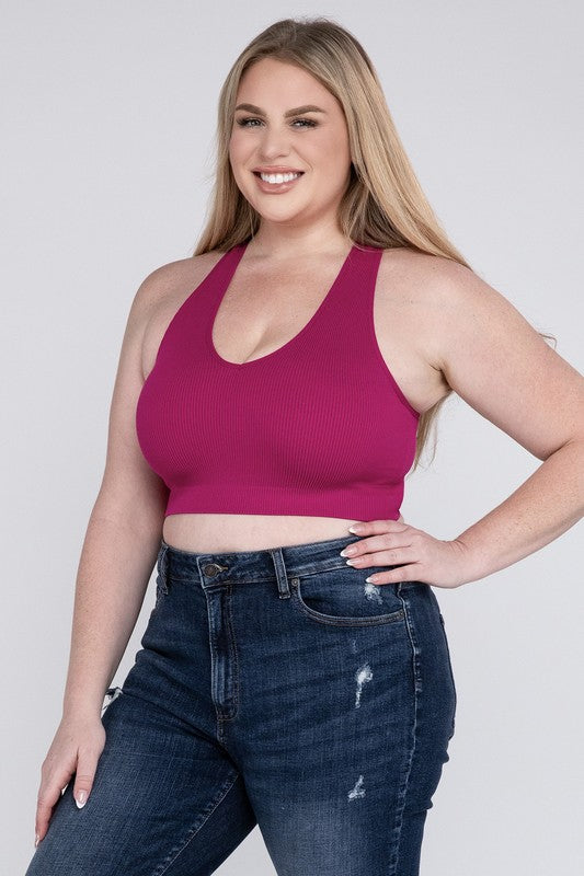 Plus Sized Ribbed Cropped Tank Top