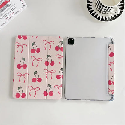 Cute Cherry Bow Tablet Case For iPad Pro 11 inch Air 2024 iPad Air 5/4 10.9 10 5/6/7/8 10.2 9.7 inch Air3 10.5 mini 6/5/4 Cover
