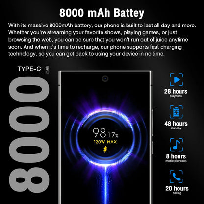 New S25 Ultra+ Smartphone 5G Signal 16GB+1TB Android 13 8000mAh phone Face Recognition Fingerprint unlocking Fast shipping