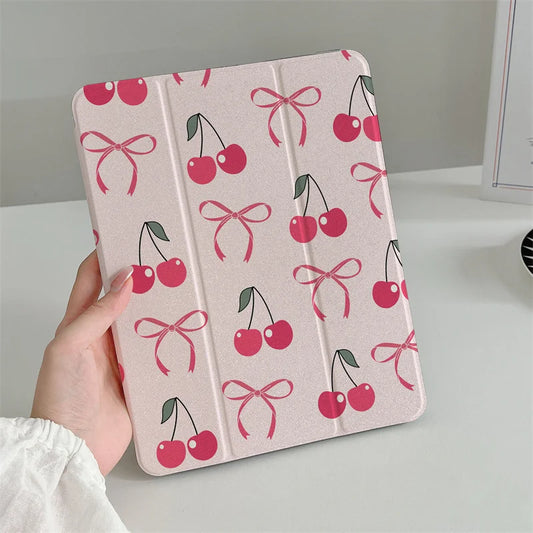 Cute Cherry Bow Tablet Case For iPad Pro 11 inch Air 2024 iPad Air 5/4 10.9 10 5/6/7/8 10.2 9.7 inch Air3 10.5 mini 6/5/4 Cover