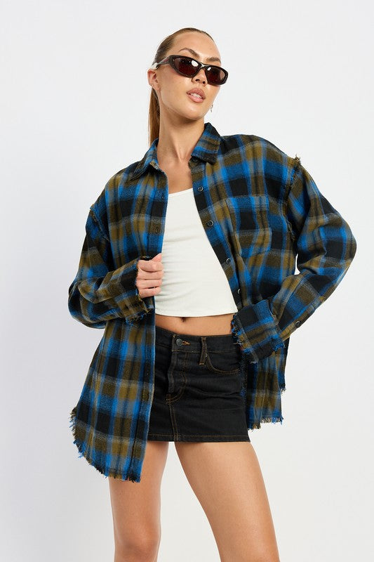 Vintage acid wash effect gives a grungy, lived-in look.
