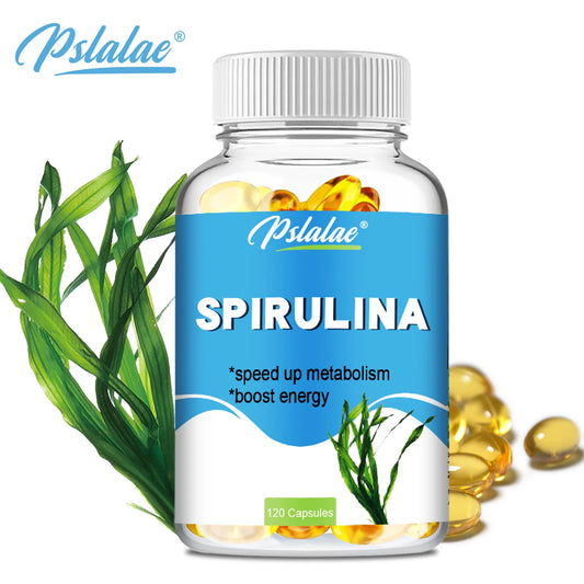 Organic Spirulina Capsules - Cardiovascular Health Eye & Brain Health, Antioxidant - 120 Capsules