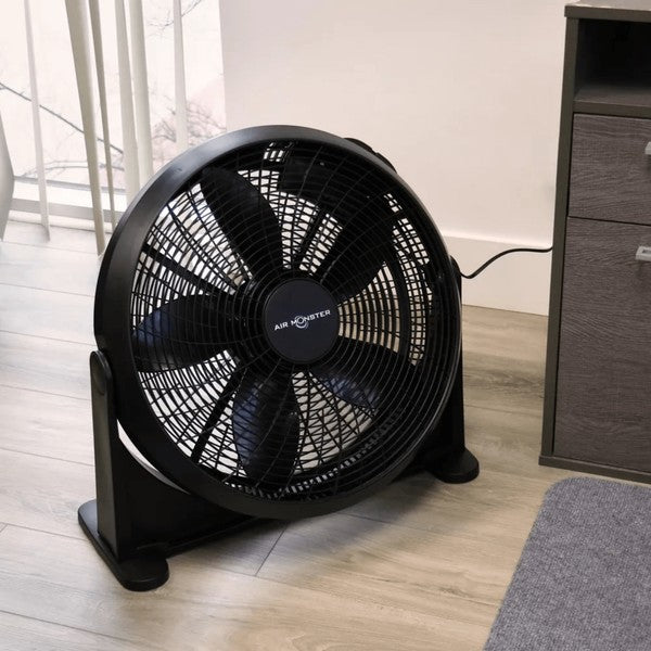 The Air Monster 20-inch, 3-speed, 70W wall-mountable fan is a compact, energy-efficient appliance designed to provide adjustable cooling in tight spaces while mounting securely to a wall.