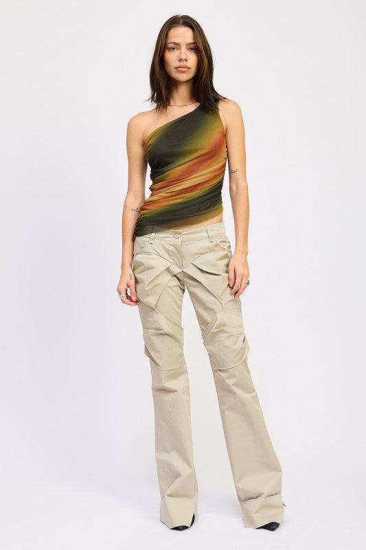 Asymmetrical neckline creates a chic, fashion-forward edge.