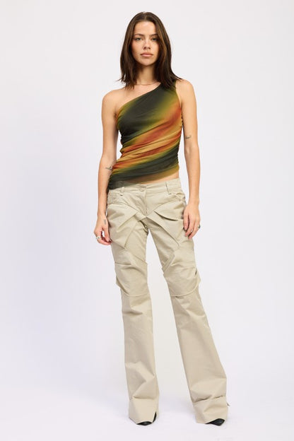 Asymmetrical neckline creates a chic, fashion-forward edge.