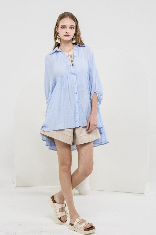 High-low ruffle hem gives a feminine, flirty touch. 