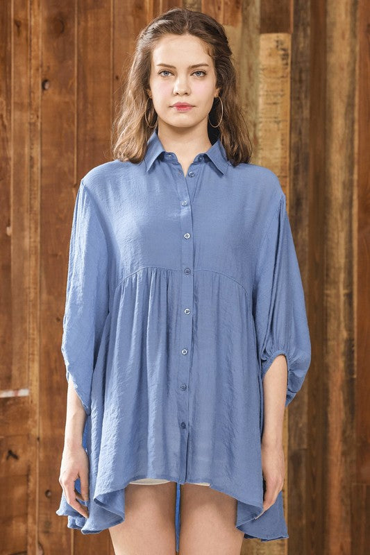 High-low ruffle hem adds a feminine, flirty finish. 