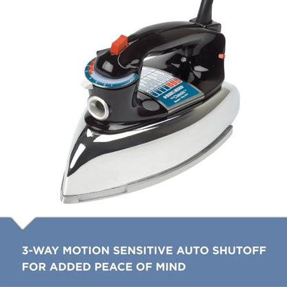 The Black+Decker Classic Auto Shutoff Iron is a lightweight, dependable steam iron with automatic shutoff for safety, offering steady heat, smooth gliding, and practical features for efficient wrinkle removal.
