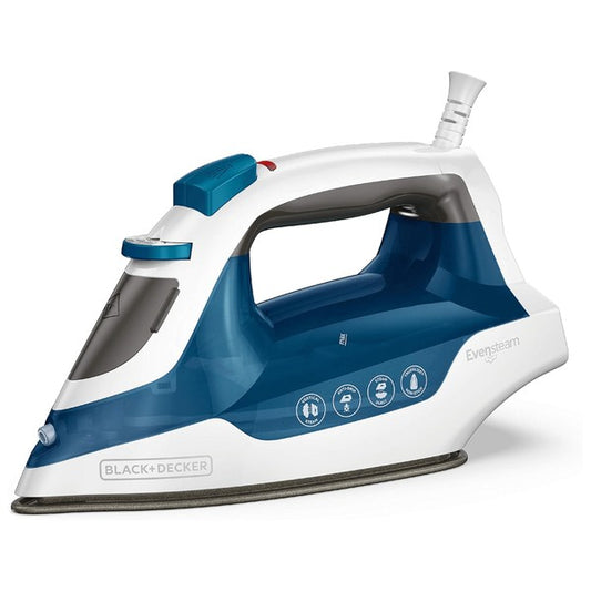 The Black+Decker Easy Steam Nonstick Compact Iron is a lightweight, space-saving iron with a nonstick soleplate and adjustable steam settings designed for quick, wrinkle-free results.