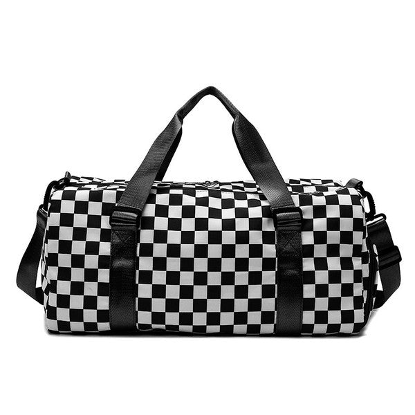 Versatile checker bag with a fashionable pattern, perfect for light travel or sports.