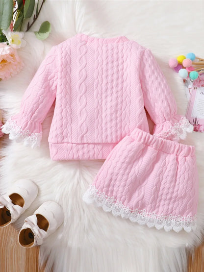 Children’s co-ord set: lace top with intricate detail and matching skirt — elegant outfit for girls

