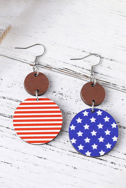 elebrate freedom with flair. These handcrafted wooden earrings are a bold nod to patriotic style, featuring a dark blue base adorned with a charming American flag design. Lightweight and full of spirit, they’re perfect for BBQs, parades, fireworks—or just showing off your love for the red, white, and blue.