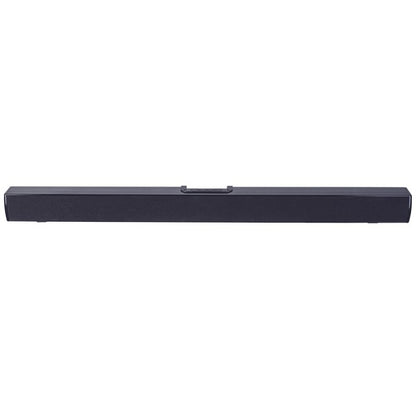 A minimalist black soundbar with a top control panel, designed to enhance home entertainment audio.